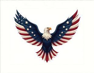 a abstract vector illustration of an eagle with the american flag on it open wide spread wings