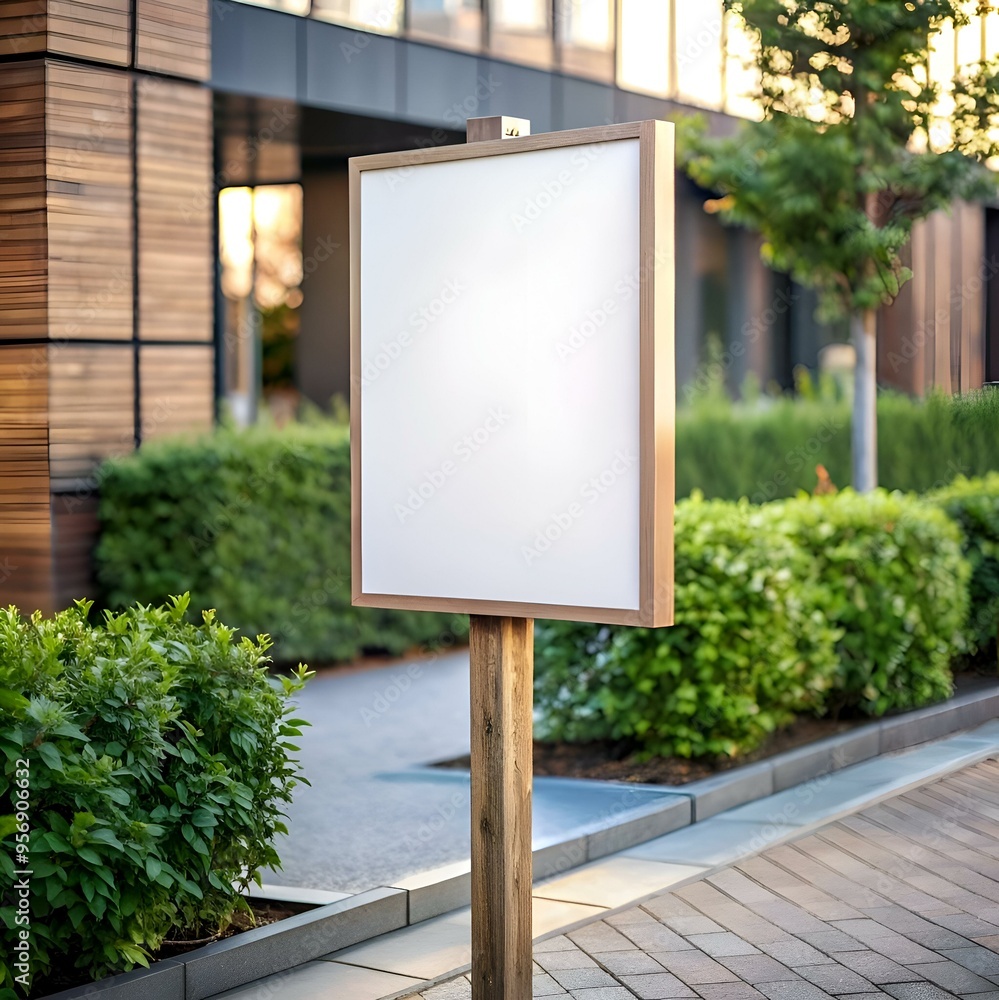 Aufkleber blank wooden signpost with a white board. perfect for adding your own text or image for a profession