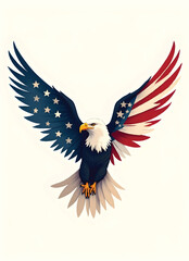 vector illustration of an eagle with a red white and blue stripes of american flag on its wings