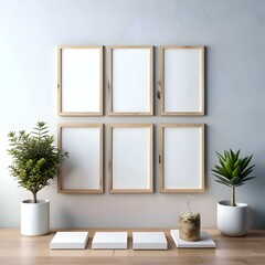 Minimalist Gallery Wall with Blank Frames and Plants.