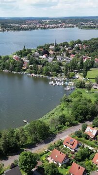 potsdam lake district germany havel lake geltow germany aerial panning shot summer sunshine weatherwater blue