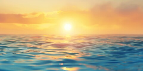 yellow light blurred sunset sky and ocean nature background