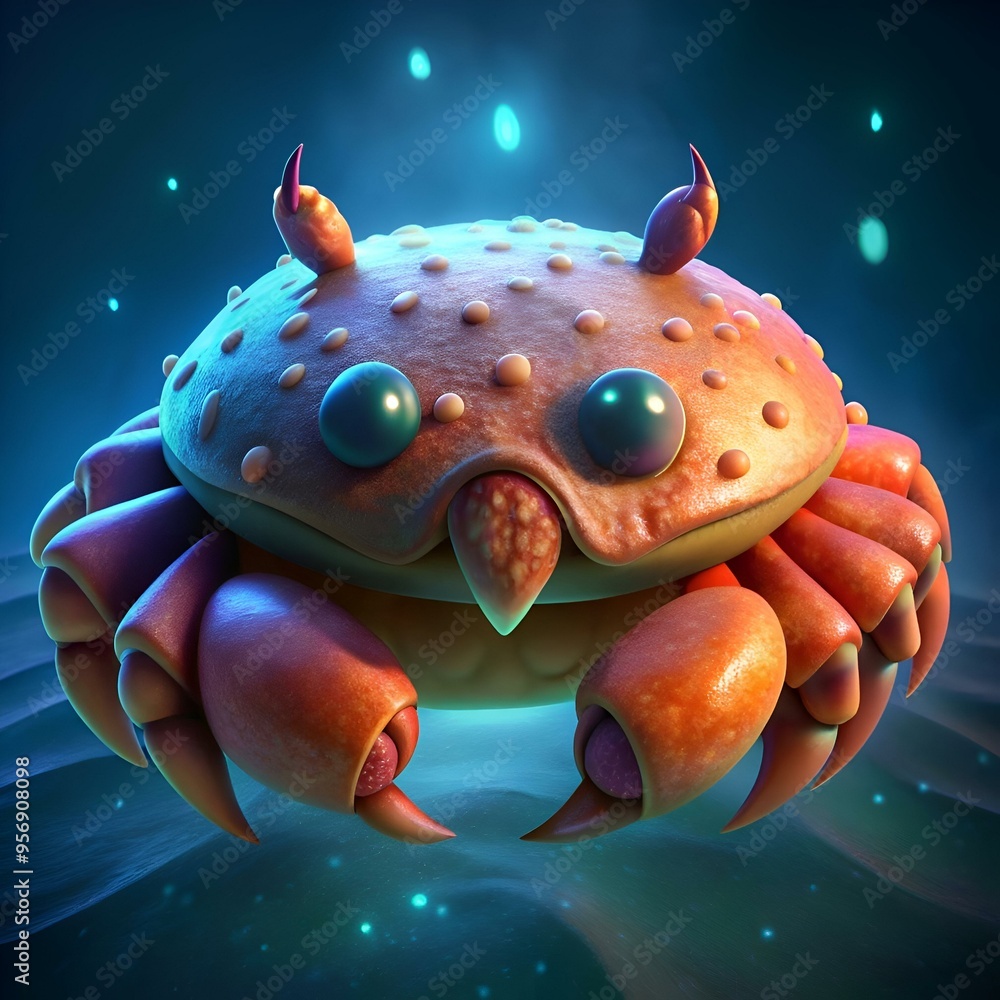 Poster a cute and quirky 3d illustration of a crab cake. perfect for adding a touch of whimsy to your desig