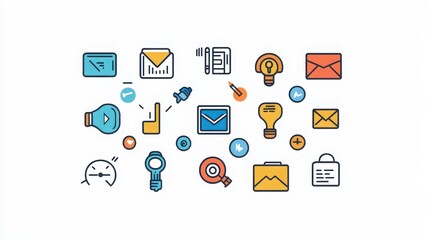 Digital Marketing thin line icon set. Containing SEO, pay-per-click, email marketing, social media marketing, influencer marketing, content marketing, lead generation, sales funnel, CRM.