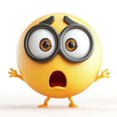 Obraz premium A surprised yellow emoticon with exaggerated features, depicting shock and amazement in a bright, minimalistic setting