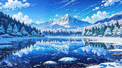 winter mountain landscape with snow