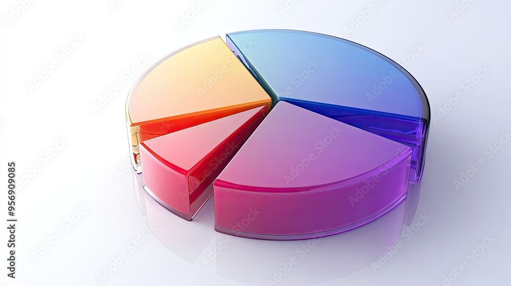 Poster high-resolution image of a 3d pie chart with gradient colors and glossy finish, presenting data with