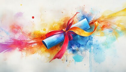 Achievement Unveiled: Vibrant Watercolor Diploma with Abstract Celebratory Patterns