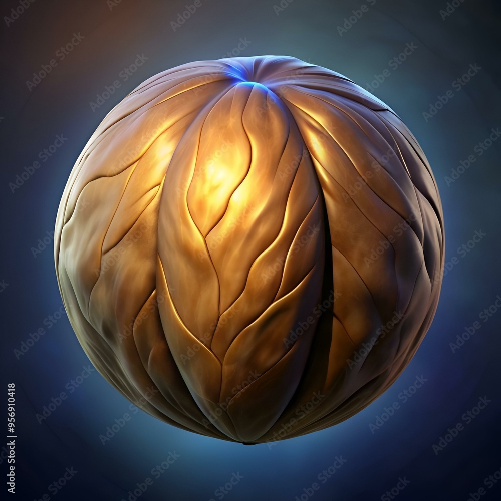 Poster 3d rendering of a golden walnut with detailed textures.