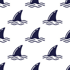 Black stylized flippers and waves on white background. Vector seamless pattern.