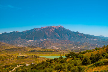 Beautiful view of the mountain and the Viñuela reservoir in Malaga