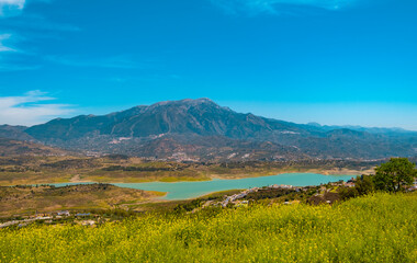 Beautiful view of the mountain and the Viñuela reservoir in Malaga