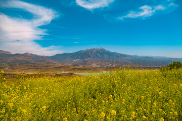 Beautiful view of the mountain and the Viñuela reservoir in Malaga