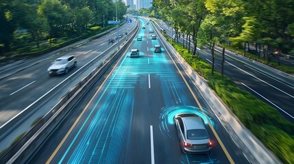 Modern Highway with Embedded Electric Coils Powering Sustainable Electric Vehicles