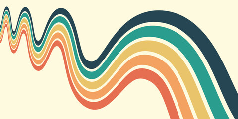 Abstract background of rainbow groovy Wavy Line design in 1970s Hippie Retro style. Vector pattern ready to use for cloth, textile, wrap and other.