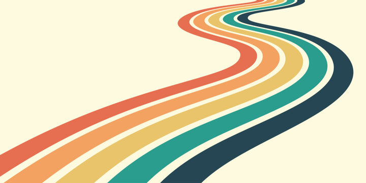 Abstract background of rainbow groovy Wavy Line design in 1970s Hippie Retro style. Vector pattern ready to use for cloth, textile, wrap and other.