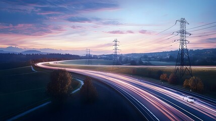 Fototapeta premium Futuristic Electric Roads Transmitting Energy to Passing Vehicles for Clean Future Transportation