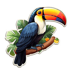 Fototapeta premium Beautiful Colored Stickers with Toucan Design, Cute Tropical Bird Graphic Resource for Creative Project, Ai Generative