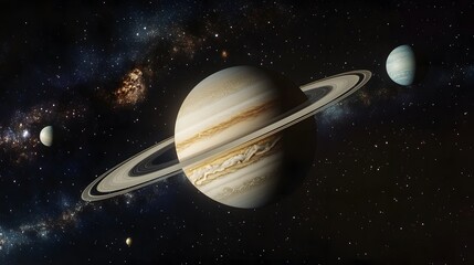 Close-Up of Gas Giants: A close-up view of the solar system&rsquo;s gas giants&mdash;Jupiter, Saturn, Uranus, and Neptune&mdash;floating majestically in space.
