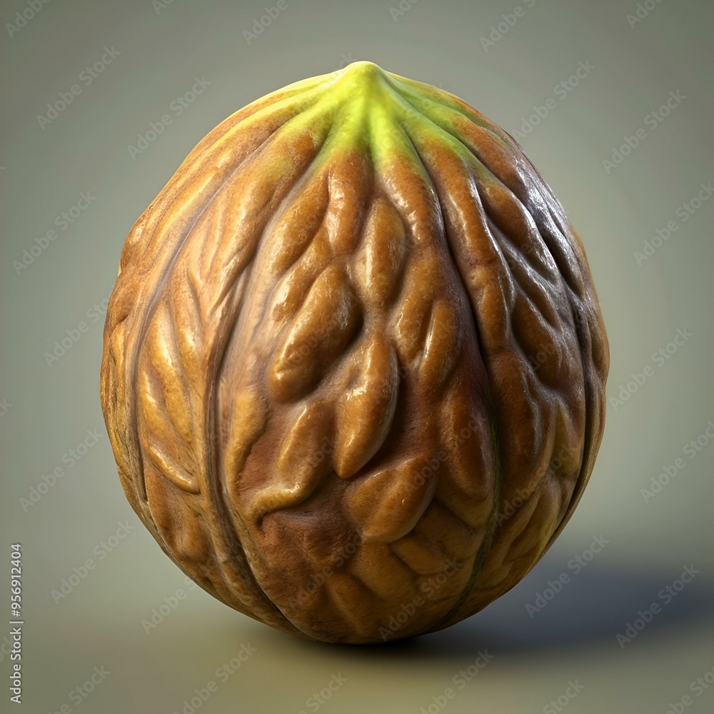 Poster a close up image of a walnut shell. showcasing its intricate texture and natural beauty.