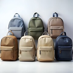 Fototapeta premium Six stylish and practical backpacks in various colors. perfect for everyday use. travel. or school.
