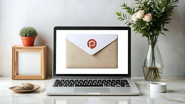 A modern. minimalist mockup of a laptop displaying an email icon.