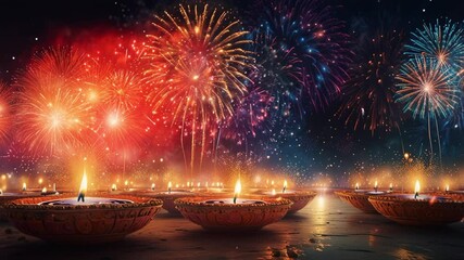 Diwali festival with fireworks. seamless looping 4k video background animation