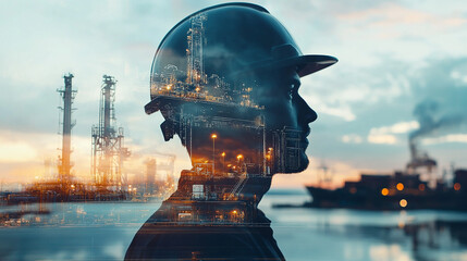 Double exposure Engineer hardhat ensures the use of machine learning for enhanced customs clearance processes.