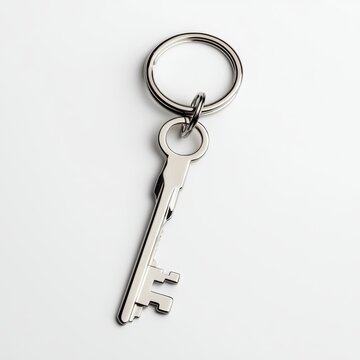 A close-up of a single metal key attached to a keyring, symbolizing security and access. Ideal for real estate and safety themes.