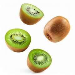 Fototapeta premium Falling kiwi isolated on white background, full depth of field