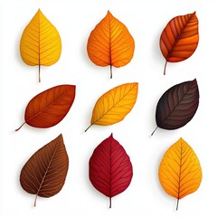 Fototapeta premium A collection of vibrant fall leaves in various shapes and colors, perfect for seasonal decor and nature-inspired designs.