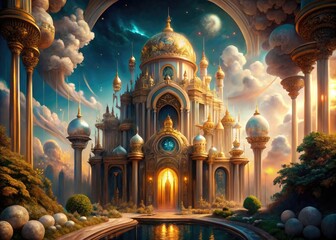 Obraz premium Dreamy Surrealistic Fantasy Mythological Mystical Mystery Ancient Art Deco Opulence Mystery Solace