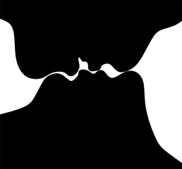 Linear drawing of a man and woman kissing. Abstract portrait of a man and woman in a minimalist style.