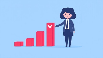 Fototapeta premium Domino Effect in Business, A businesswoman stabilizes falling dominoes, symbolizing risk management and the potential impact of decisions in a financial crisis. Flat vector illustration