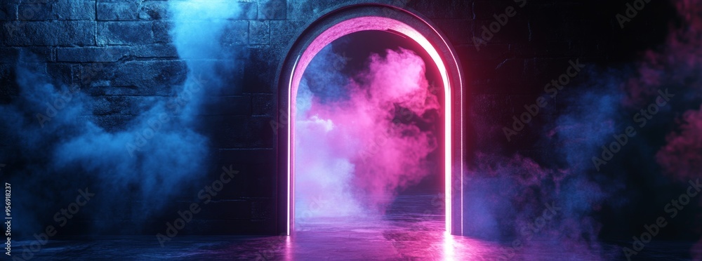 Poster technology background with 3d futuristic data, neon vrfi abstract cyberpunk effect.