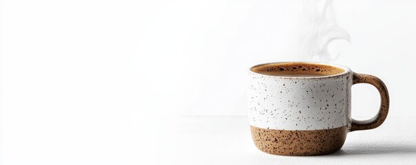 A cozy cup of steaming coffee on a bright surface, perfect for a morning boost or a relaxing afternoon.