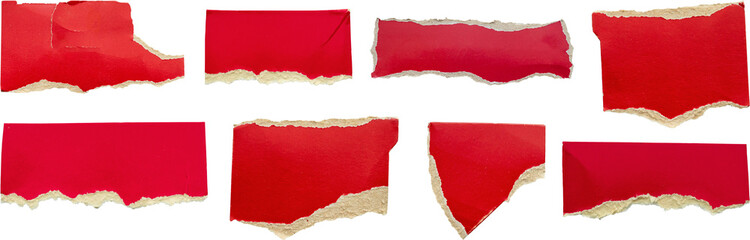 piece of red cardboard paper tear set isolated on white background