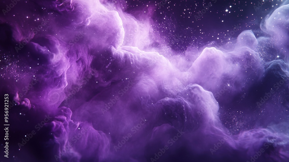 Poster a purple background is dotted with stars and dots with a shimmering effect.