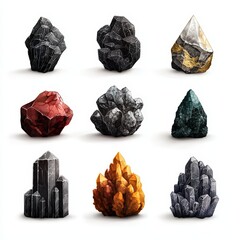 Obraz premium A diverse collection of visually striking minerals and crystals showcasing unique shapes and vibrant colors.