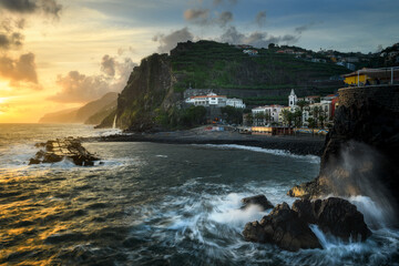 Beautiful sunset at Ponta do Sol, small town in Madeira, Portugal