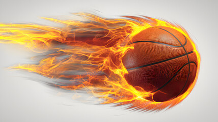 Fototapeta premium Basketball engulfed in flames, symbolizing speed, power, and intensity in the sport. The fiery effect captures the energy and passion associated with basketball gameplay and competition.