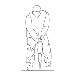 One continuous single drawing line art flat doodle man, person, asphalt, road, outdoors, occupation, tool, work, men at work, horizontal. Isolated image hand draw contour on a white background
