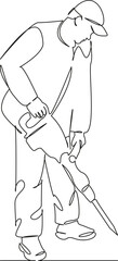 One continuous single drawing line art flat doodle industry, road, occupation, people, horizontal, man, equipment, outdoors, safety, working. Isolated image hand draw contour on a white background