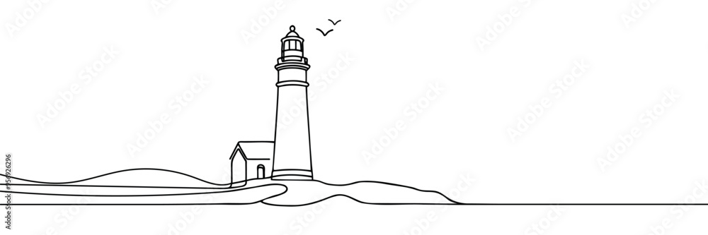 Poster continuous simple line drawing of lighthouse icon isolated on white background