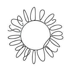 Sun continuous one line art drawing. Summer sun contour line sign. Vector illustration isolated on white.
