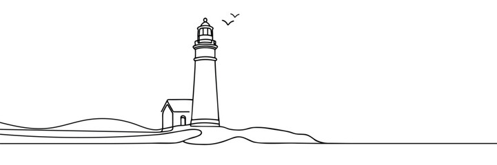 Continuous simple line drawing of lighthouse icon isolated on white background