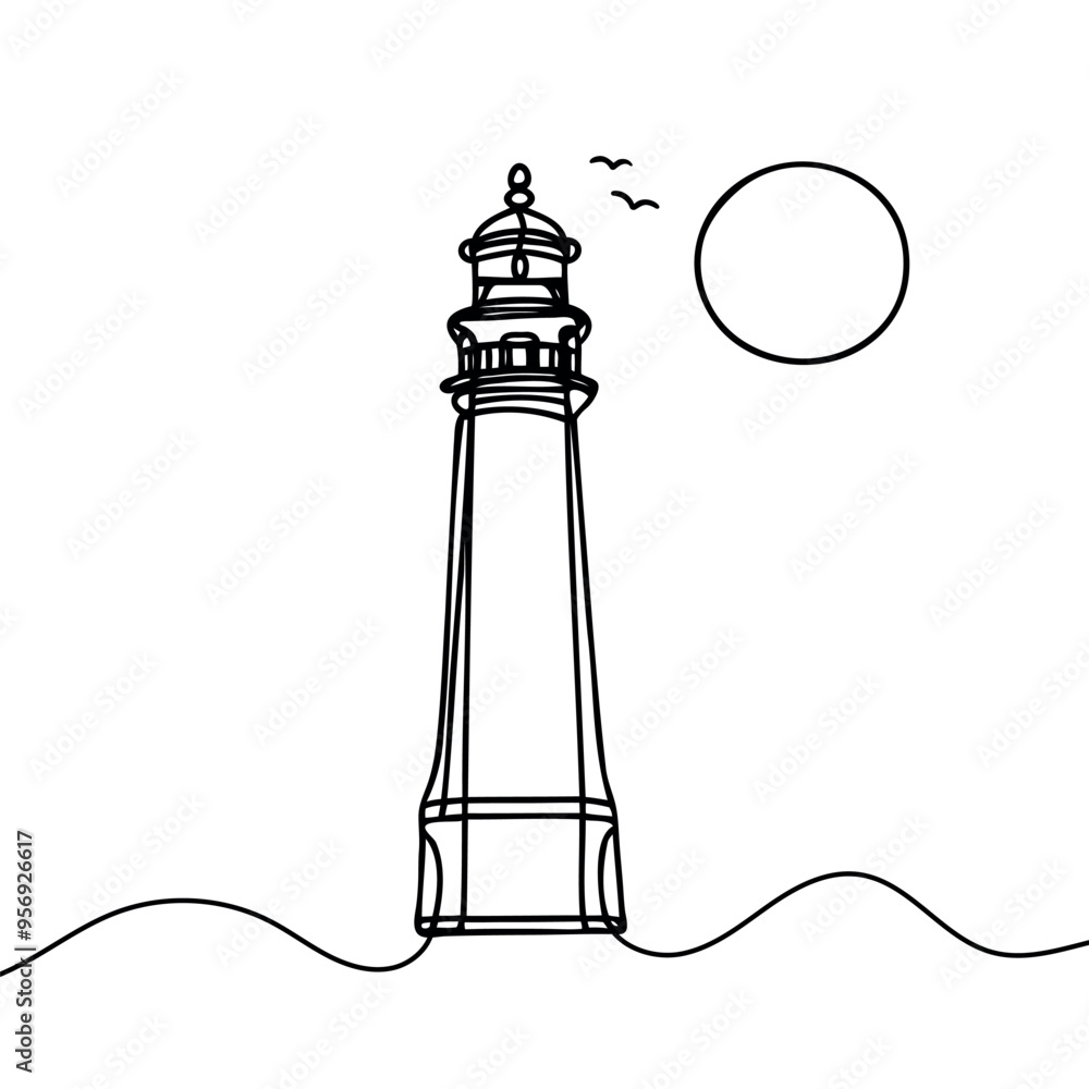Aufkleber continuous simple line drawing of lighthouse icon isolated on white background.