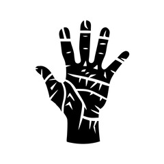 Obraz premium Zombie hand silhouette, rising from the grave, black and white Halloween illustration