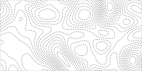 Ocean topographic line and dots map with curvy wave isolines vector illustration. Abstract topographic contours map mountain relief. Cartography texture abstract banner brand projects,  printouts.