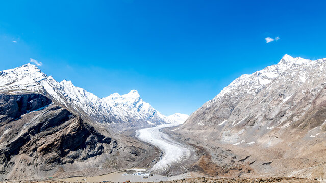 The Drang Drung Glacier is a mountain glacier that is visible from the Pensi La mountain pass on the Kargil Zanskar Road.